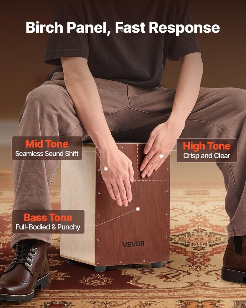 VEVOR Cajon Box Drum, with Internal Snare Wires, Compact and Lightweight Wooden Percussion Box, Birch Wood Drum Musical Instrument with Silicone Feet, for Beginners and Professionals, 10 x 10 x 15 in - Image 2